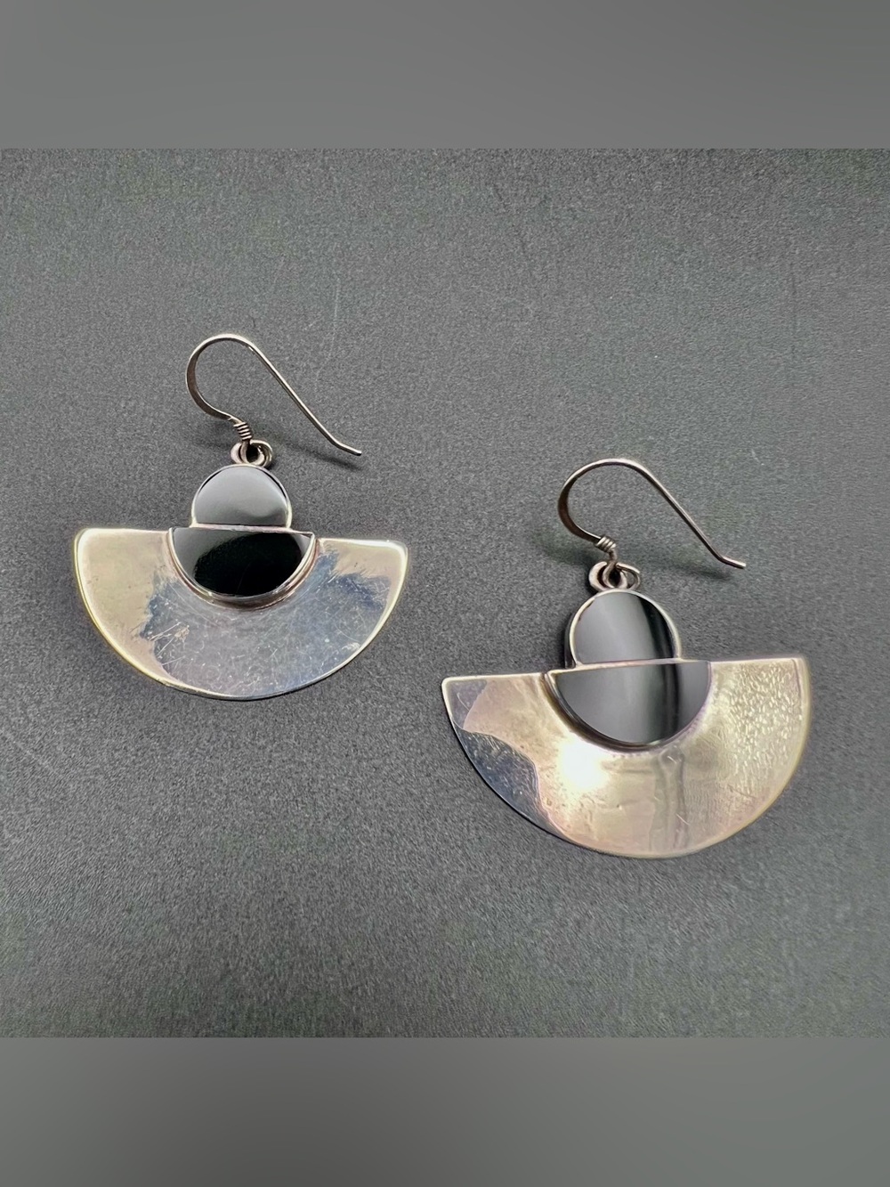 Sterling Silver Modernist Onyx Earrings